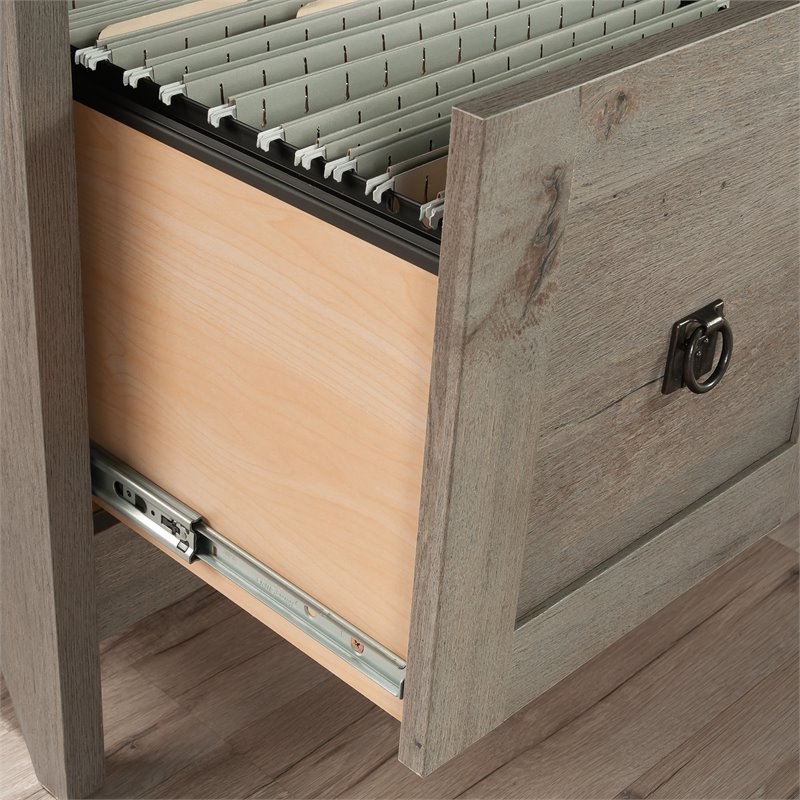 Pemberly Row Engineered Wood L-Shaped Computer Desk in Mystic Oak