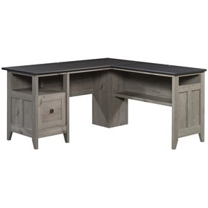 Pemberly Row Engineered Wood L-Shaped Computer Desk in Mystic Oak