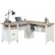 Pemberly Row Engineered Wood L-Shaped Computer Desk in Glacier White