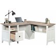 Pemberly Row Engineered Wood L-Shaped Computer Desk in Glacier White