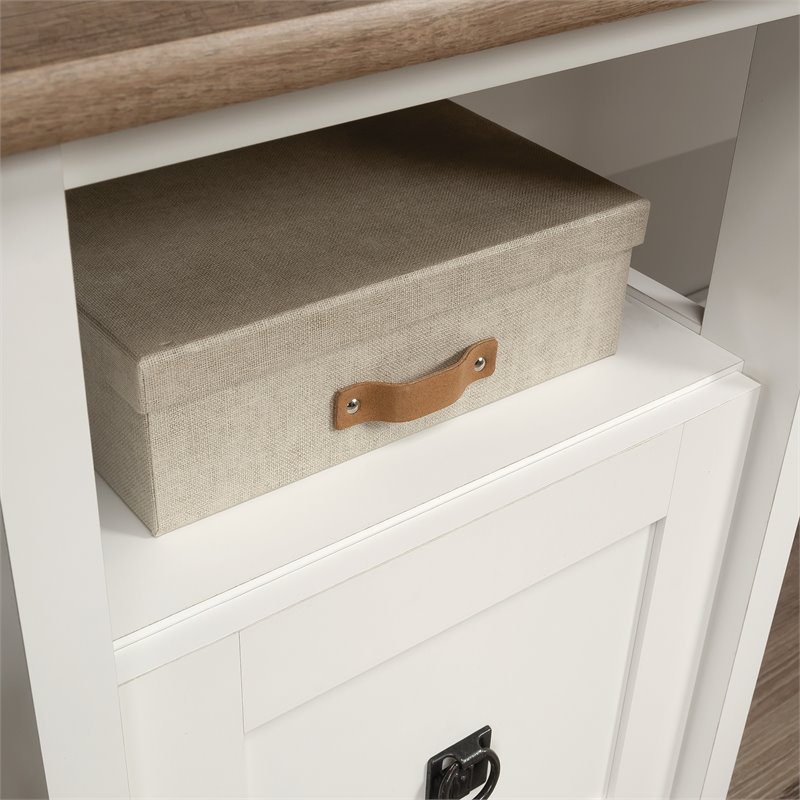 Pemberly Row Engineered Wood L-Shaped Computer Desk in Glacier White