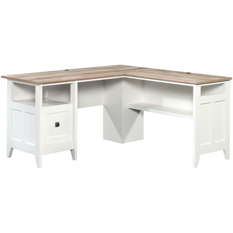 Pemberly Row Engineered Wood L-Shaped Computer Desk in Glacier White