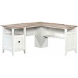 Pemberly Row Engineered Wood L-Shaped Computer Desk in Glacier White