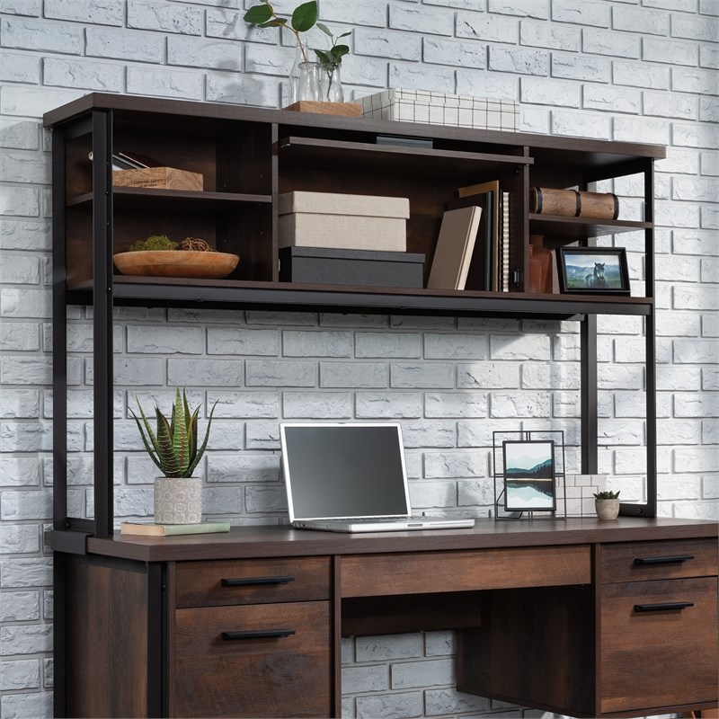Pemberly Row Contemporary Engineered Wood and Metal Hutch in Barrel Oak