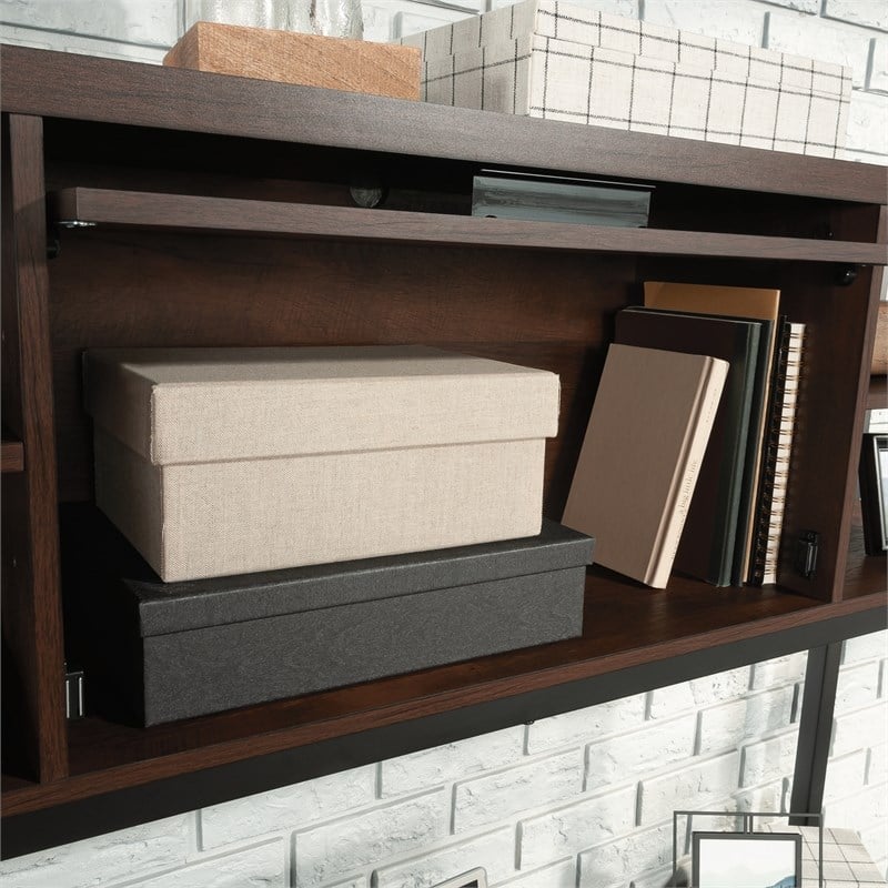 Pemberly Row Contemporary Engineered Wood and Metal Hutch in Barrel Oak