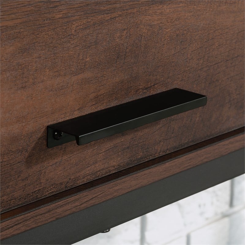 Pemberly Row Contemporary Engineered Wood and Metal Hutch in Barrel Oak