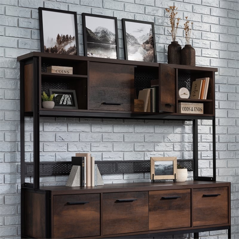 Pemberly Row Engineered Wood and Metal Large Hutch in Barrel Oak