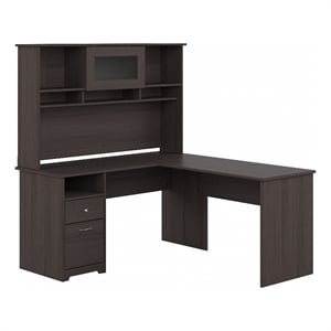 Pemberly Row Engineered Wood 60W L Shaped Computer Desk w/ Hutch in Heather Gray