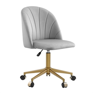 Pemberly Row Upholstered Adjustable Swivel Desk Chair Gold Legs in Light Gray