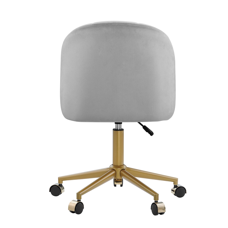Pemberly Row Upholstered Adjustable Swivel Desk Chair Gold Legs in Light Gray