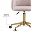 Pemberly Row Upholstered Adjustable Swivel Desk Chair Gold Legs in Blush Pink