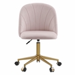 Pemberly Row Upholstered Adjustable Swivel Desk Chair Gold Legs in Blush Pink