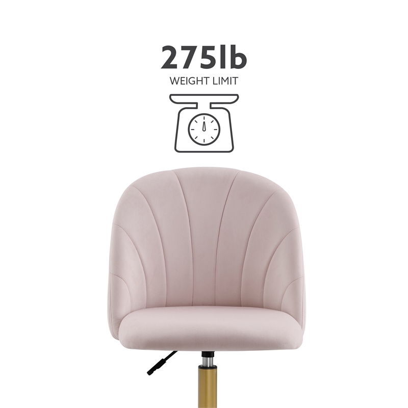 Pemberly Row Upholstered Adjustable Swivel Desk Chair Gold Legs in Blush Pink