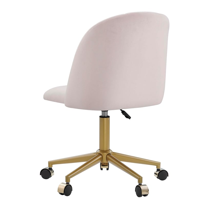 Pemberly Row Upholstered Adjustable Swivel Desk Chair Gold Legs in Blush Pink