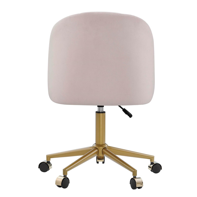 Pemberly Row Upholstered Adjustable Swivel Desk Chair Gold Legs in Blush Pink