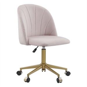 Pemberly Row Upholstered Adjustable Swivel Desk Chair Gold Legs in Blush Pink