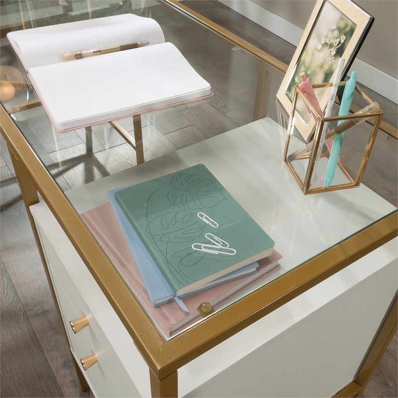 Pemberly Row Contemporary  Engineered Wood L-Desk in White Finish