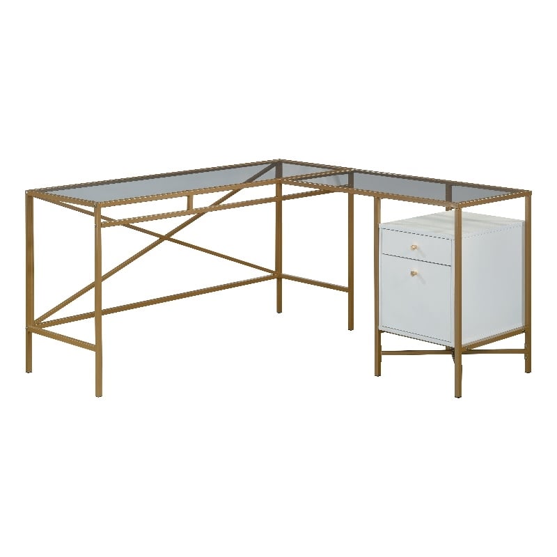 Pemberly Row Contemporary  Engineered Wood L-Desk in White Finish