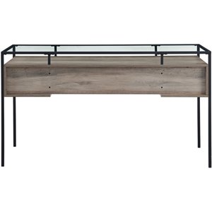 Pemberly Row 56&quot 2-Drawer Lifted Tempered Glass Top Desk in Gray Wash