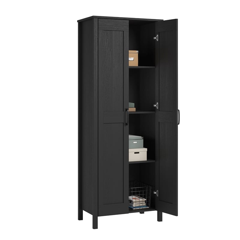 Pemberly Row Engineered Wood 2-Door Storage Cabinet in Raven Oak