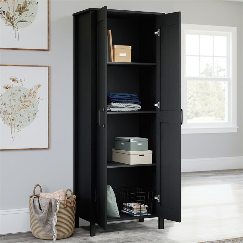 Pemberly Row Engineered Wood 2-Door Storage Cabinet in Raven Oak