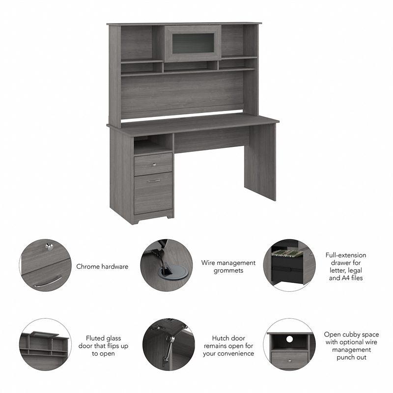 Pemberly Row 60W Computer Desk with Hutch in Modern Gray - Engineered Wood