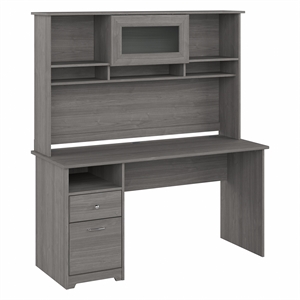 Pemberly Row 60W Computer Desk with Hutch in Modern Gray - Engineered Wood