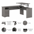 Pemberly Row 72W 3 Position Sit to St& L Shaped Desk in Gray - Engineered Wood