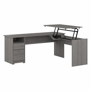 Pemberly Row 72W 3 Position Sit to St& L Shaped Desk in Gray - Engineered Wood