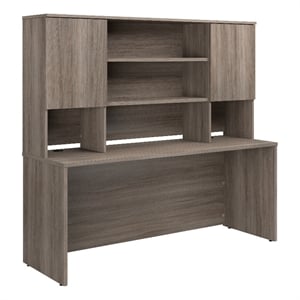 Pemberly Row Engineered Wood 72&quotx24&quot Desk with Hutch Bundle in Hudson Elm/Brown