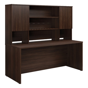 Pemberly Row Engineered Wood 72&quotx30&quot Desk with Hutch Bundle in Noble Elm/Brown