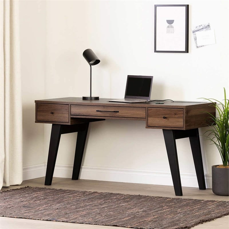Pemberly Row Computer Desk with Power Bar Natural Walnut Pemberly Row