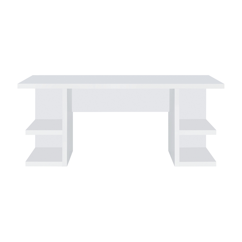 Pemberly Row Modern Wood Writing Desk with Open Shelves in White