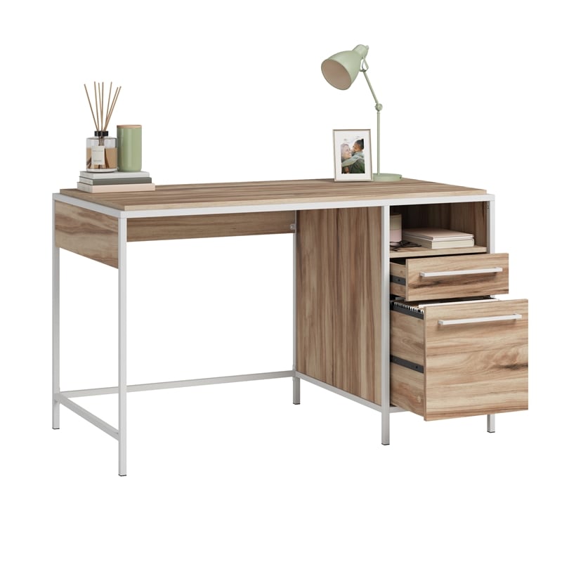 Pemberly Row Engineered Wood/Metal Desk in Kiln Acacia/Brown