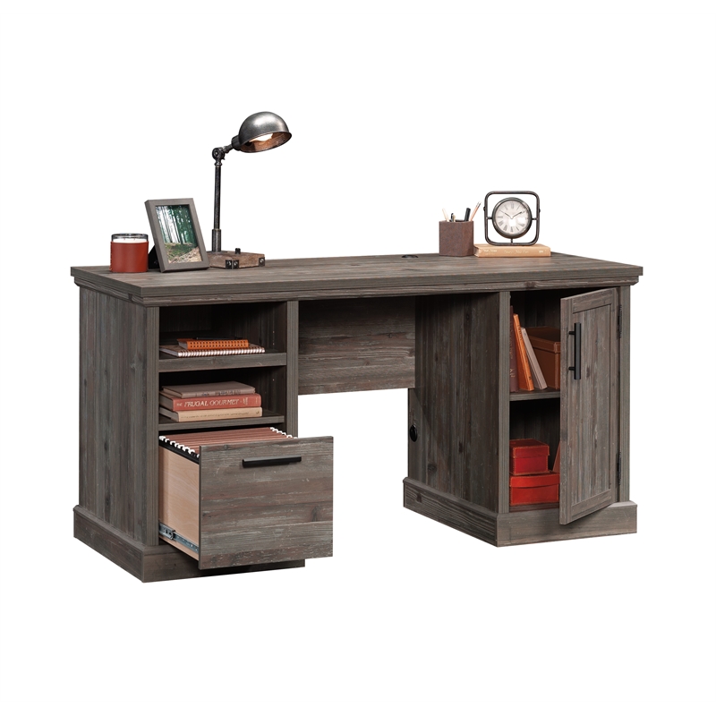 Pemberly Row Engineered Wood Computer Desk in Pebble Pine/Brown