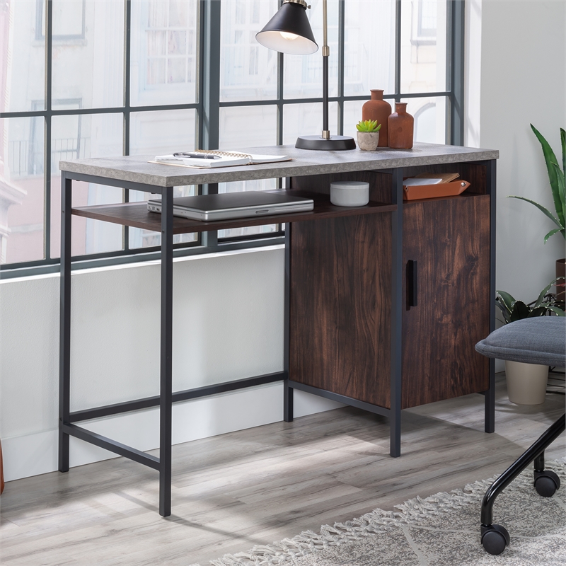 Pemberly Row Contemporary Engineered Wood and Metal Desk in Rich Walnut