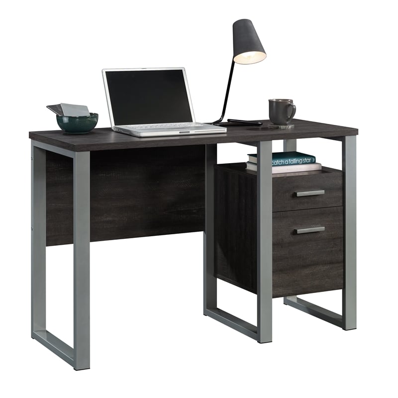 Pemberly Row Contemporary Engineered Wood and Metal Desk in Blade Walnut