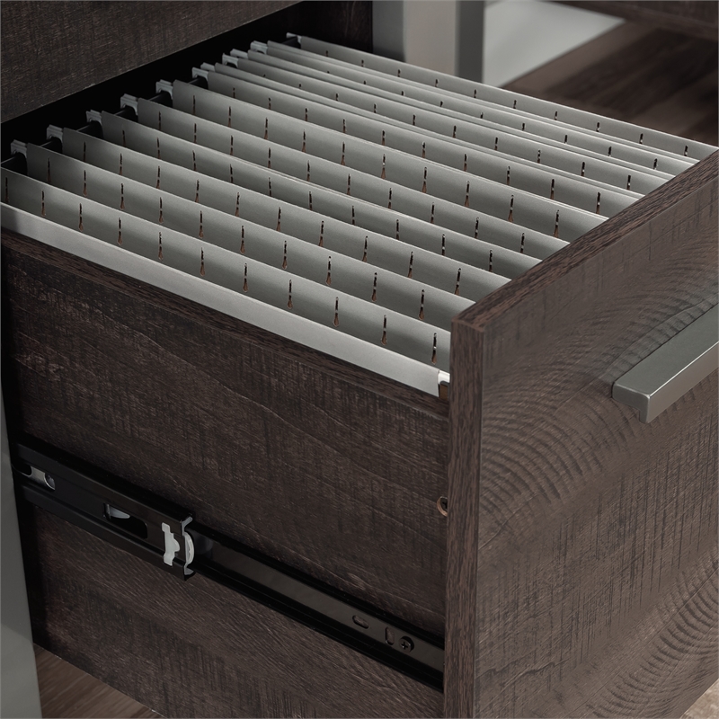 Pemberly Row Contemporary Engineered Wood and Metal Desk in Blade Walnut