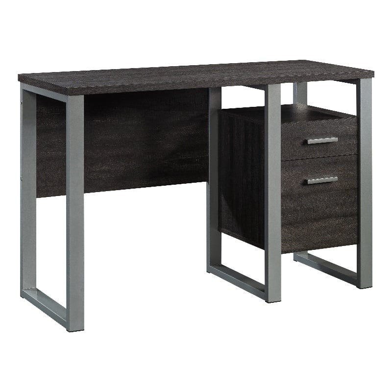 Pemberly Row Contemporary Engineered Wood and Metal Desk in Blade Walnut
