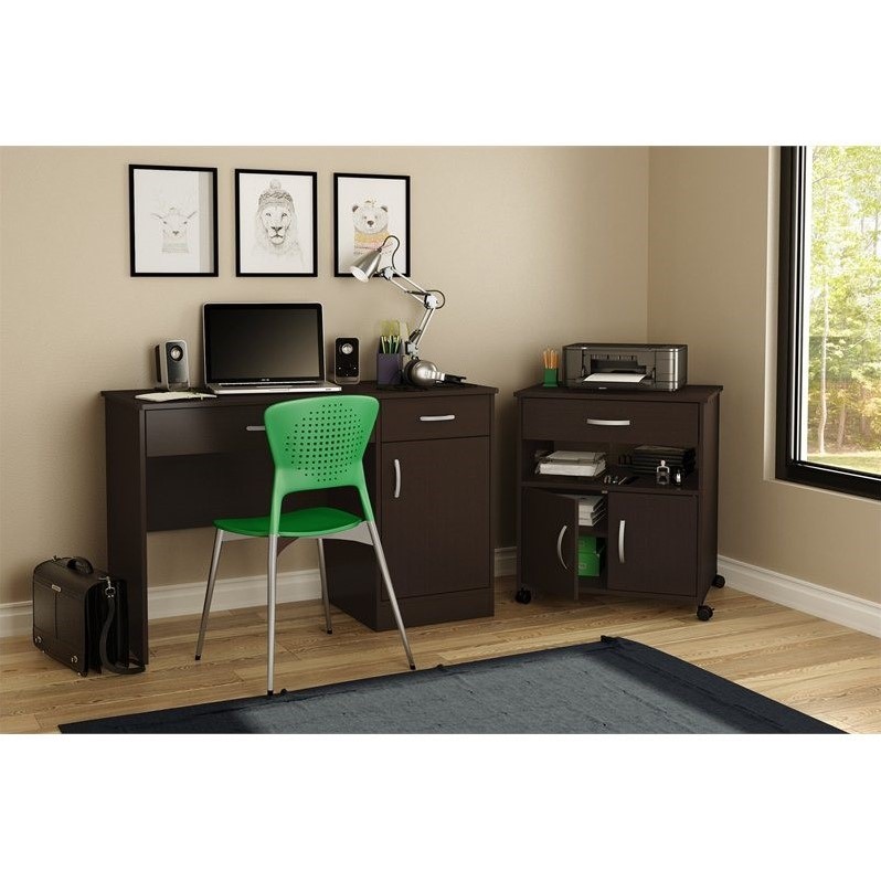 Pemberly Row Modern / Contemporary Printer Cart in Chocolate