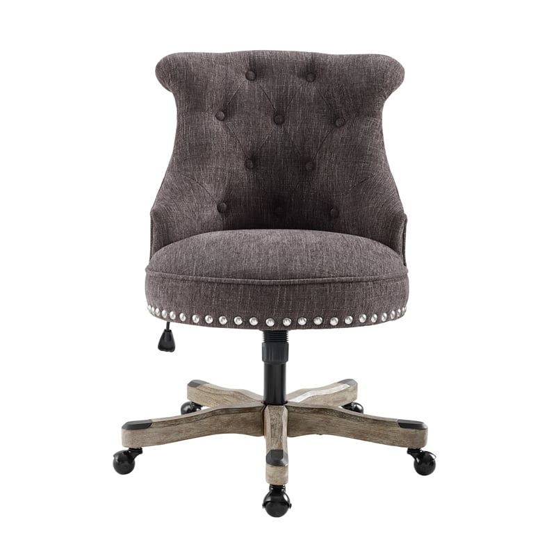 Pemberly Row Wood Upholstered Swivel Office Chair in Charcoal Gray