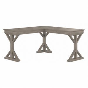 Pemberly Row 60W Farmhouse L Shaped Desk in Driftwood Gray - Engineered Wood