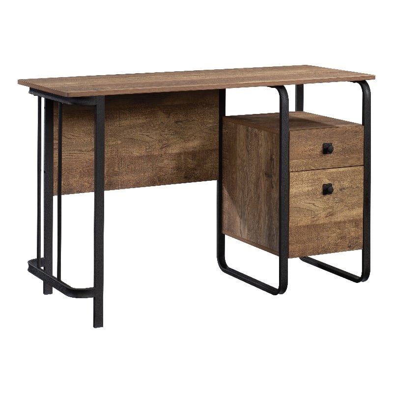 Pemberly Row Contemporary Engineered Wood and Metal Desk in Etched Oak