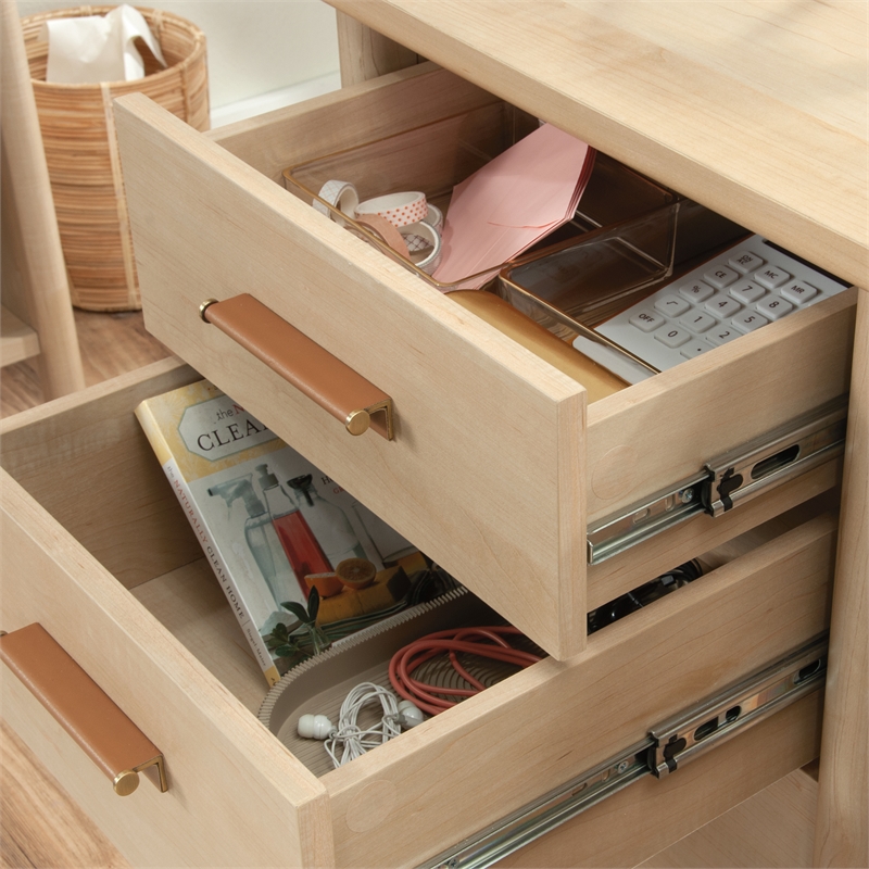 Pemberly Row Contemporary Engineered Wood Desk in Natural Maple Finish
