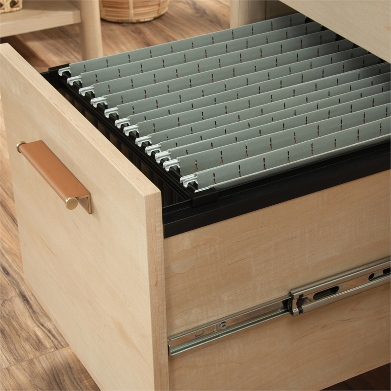 Pemberly Row Contemporary Engineered Wood Desk in Natural Maple Finish