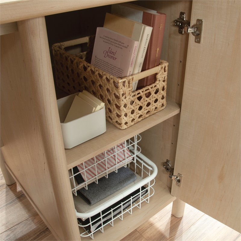 Pemberly Row Contemporary Engineered Wood Desk in Natural Maple Finish