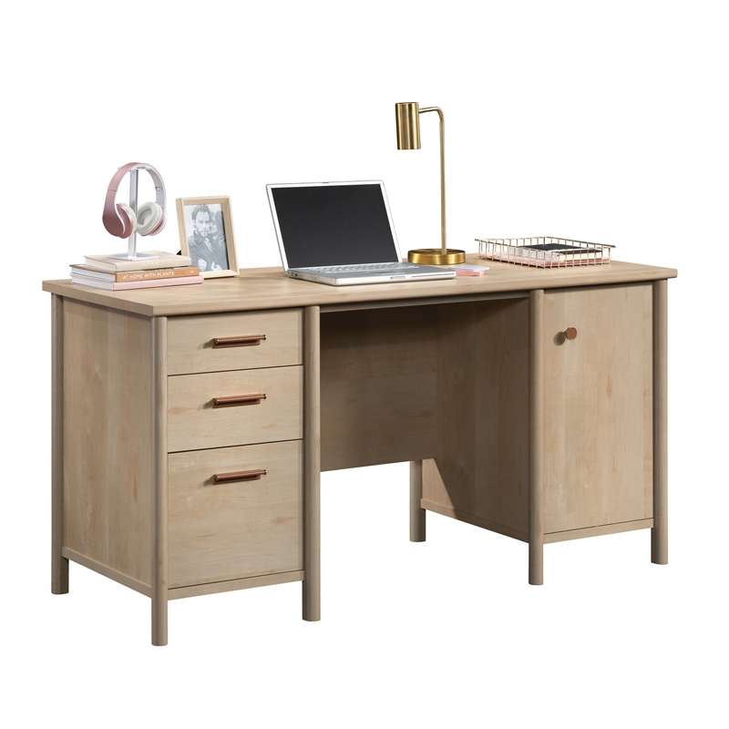 Pemberly Row Contemporary Engineered Wood Desk in Natural Maple Finish