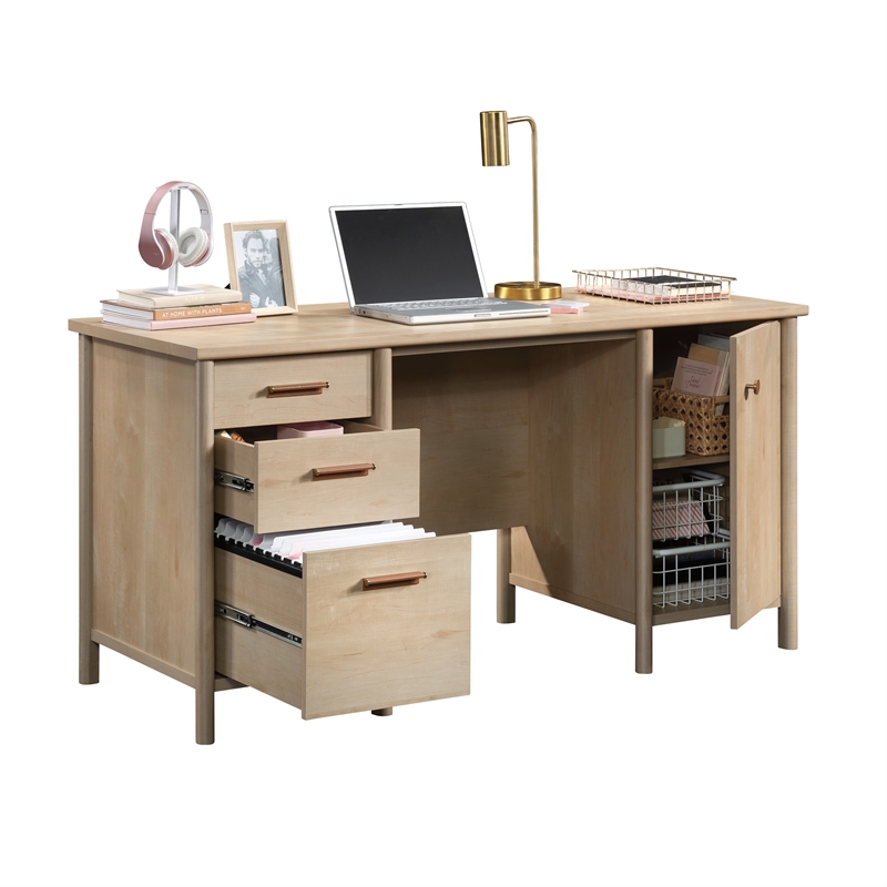 Pemberly Row Contemporary Engineered Wood Desk in Natural Maple Finish
