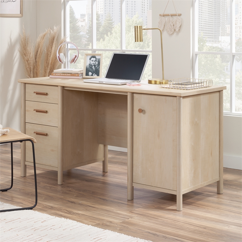 Pemberly Row Contemporary Engineered Wood Desk in Natural Maple Finish
