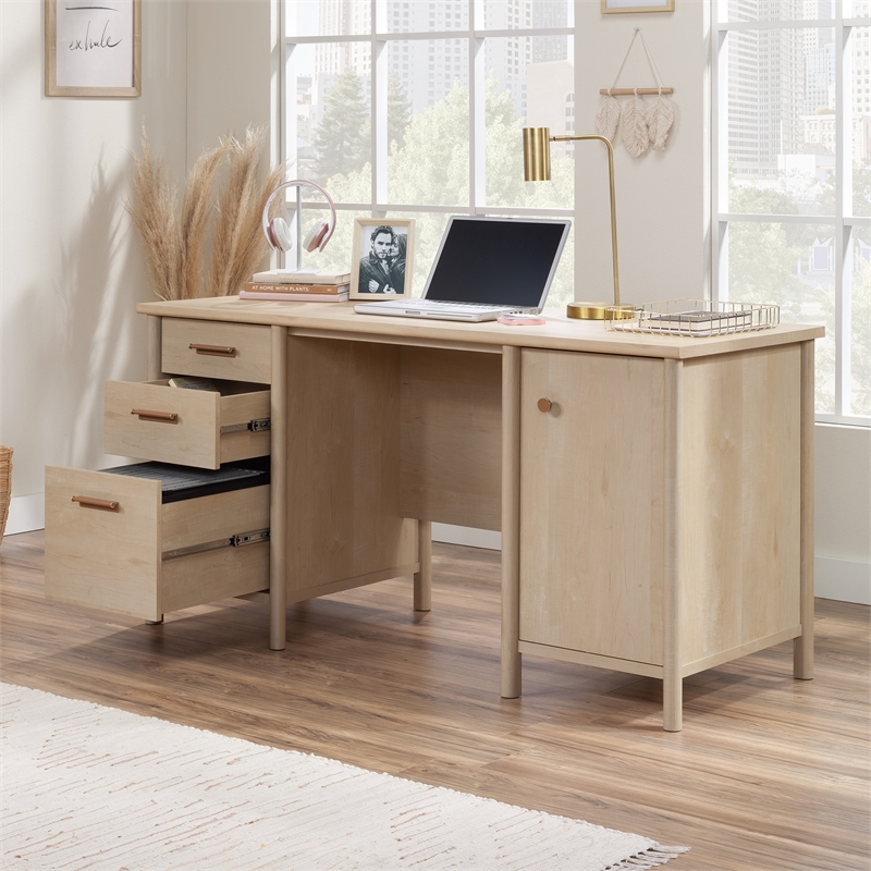 Pemberly Row Contemporary Engineered Wood Desk in Natural Maple Finish